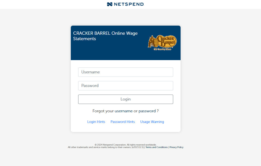 cracker barrel employee login wage statements